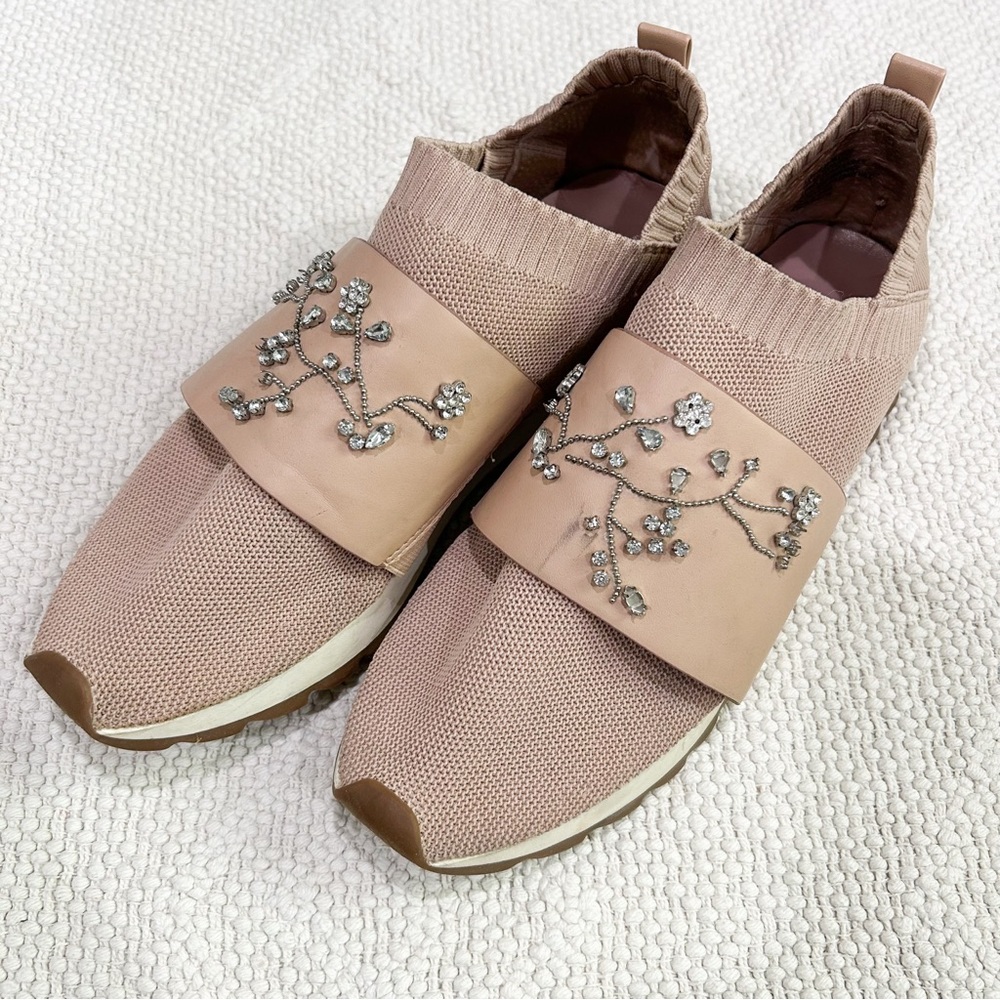 Nanette Lepore Blush Pink Embellished Knit Slip-On Sneakers
